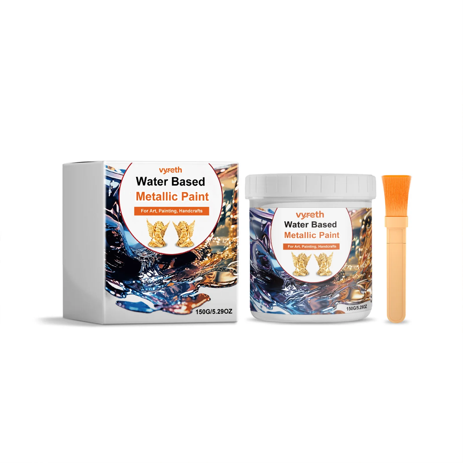 1Set Gold-Leaf Paint Metallic Luster Water-Based Resin Coating Finish for Home Decor Crafts Wall Arts Durable