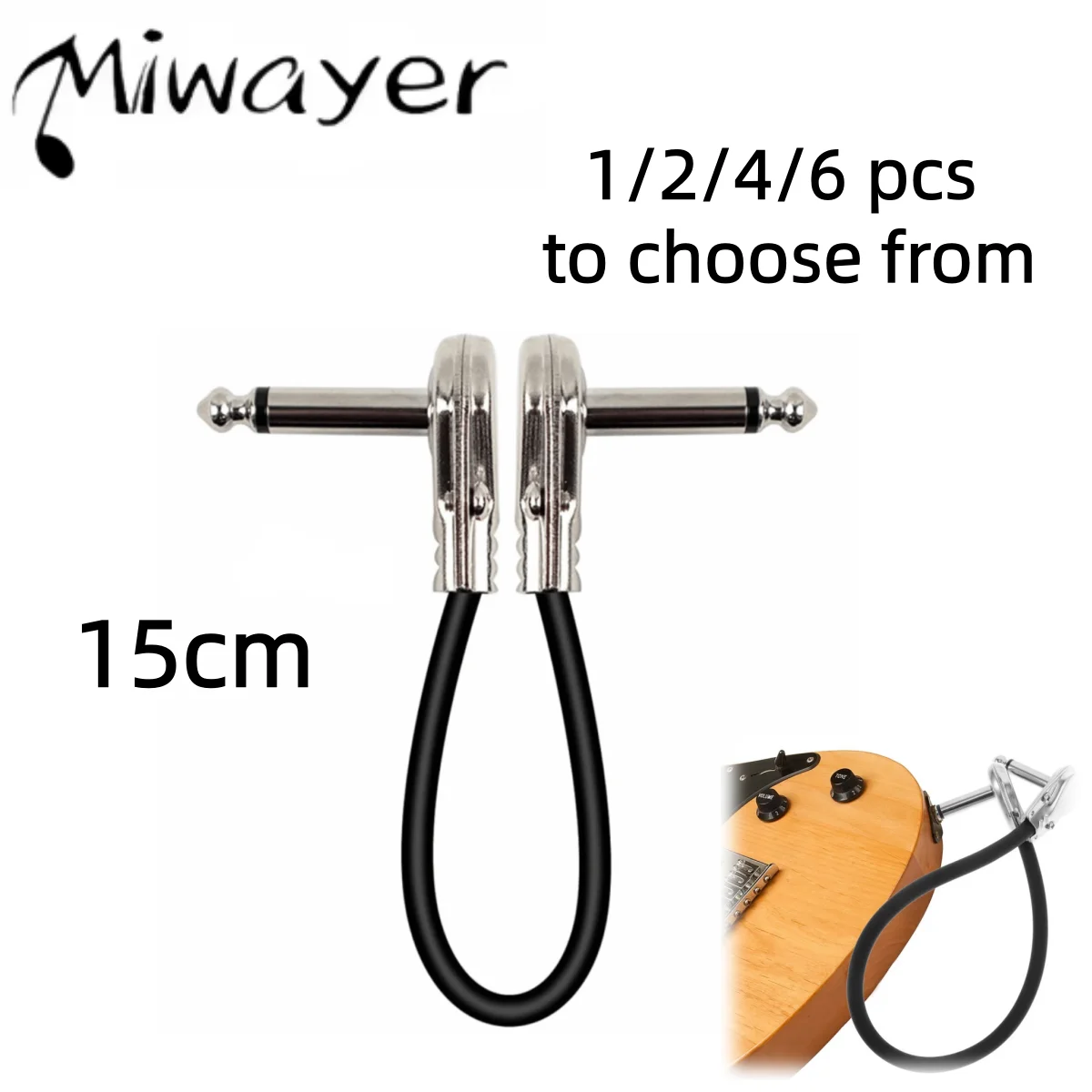 Miwayer 15cm Guitar Effects Pedal Cable, Silver Flat Plug 6.35mm Right Angle Patch Cable, 1/2/4/6pcs Copper Core for Pedalboard