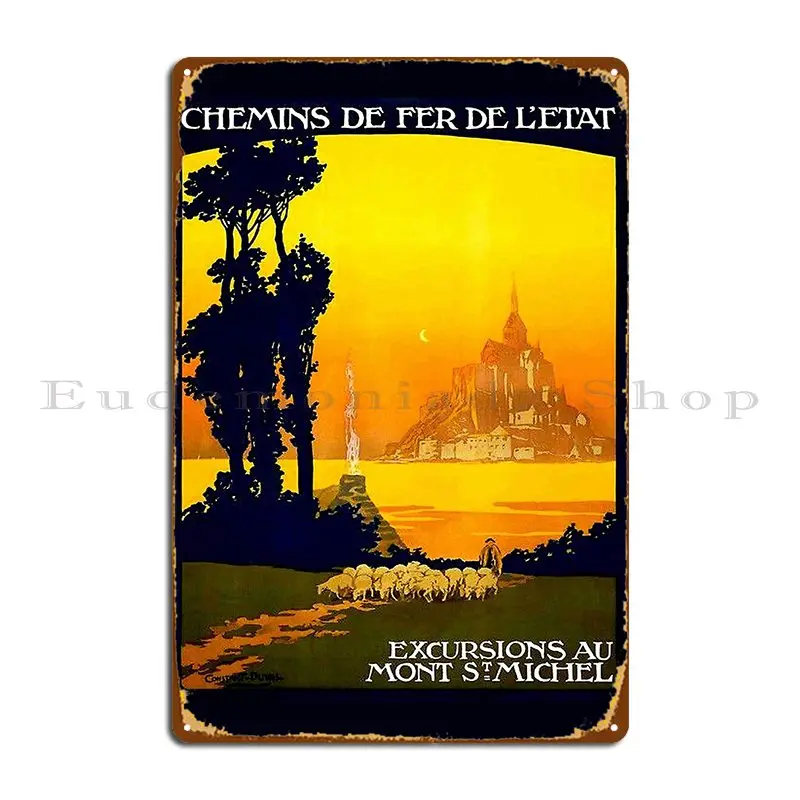 Mont St Michel Normandy France Vintage Travel And Tourism Print Metal Plaque Pub Cinema Cinema Create Customized Tin Sign Poster