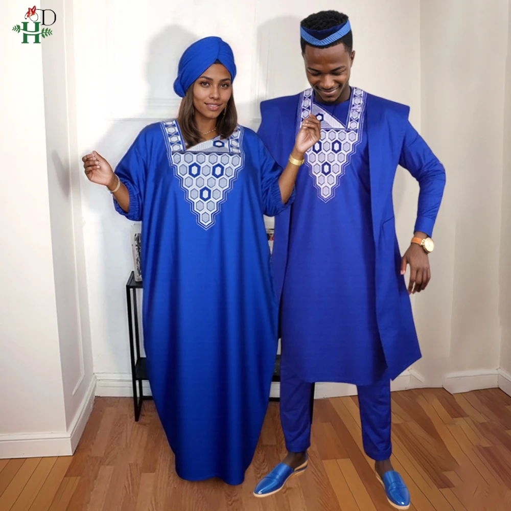 

Plus Size For Women Dashiki African Dress For Men Kaftan Boubou Clothing Blue Wedding Party Couple Gown Embroidery Djellaba 2025