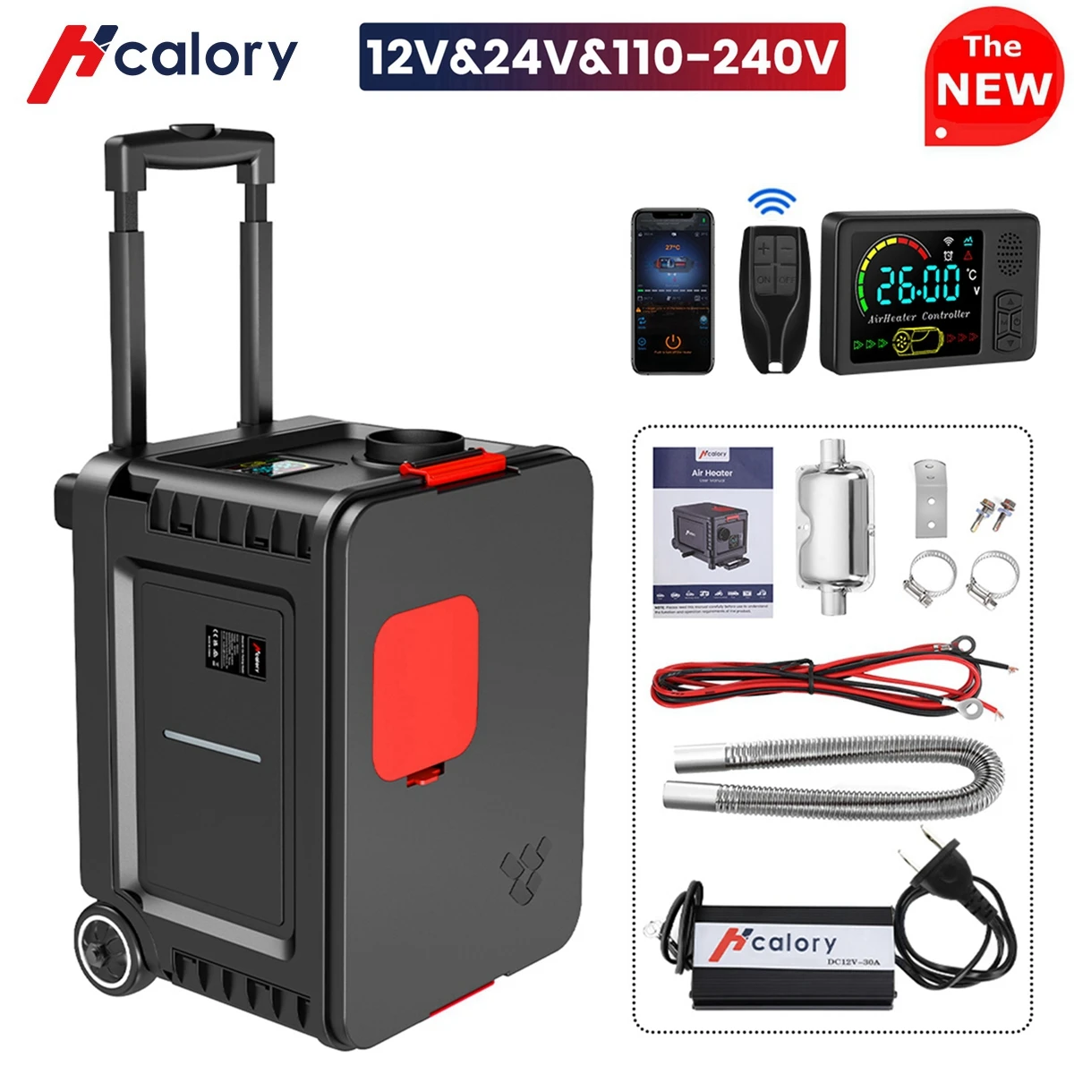 Hcalory HC-A04 5-8KW riscaldatore per auto bluetooth valigia a tirante semplice e leggera con riscaldatore di parcheggio ad aria con carrello inferiore