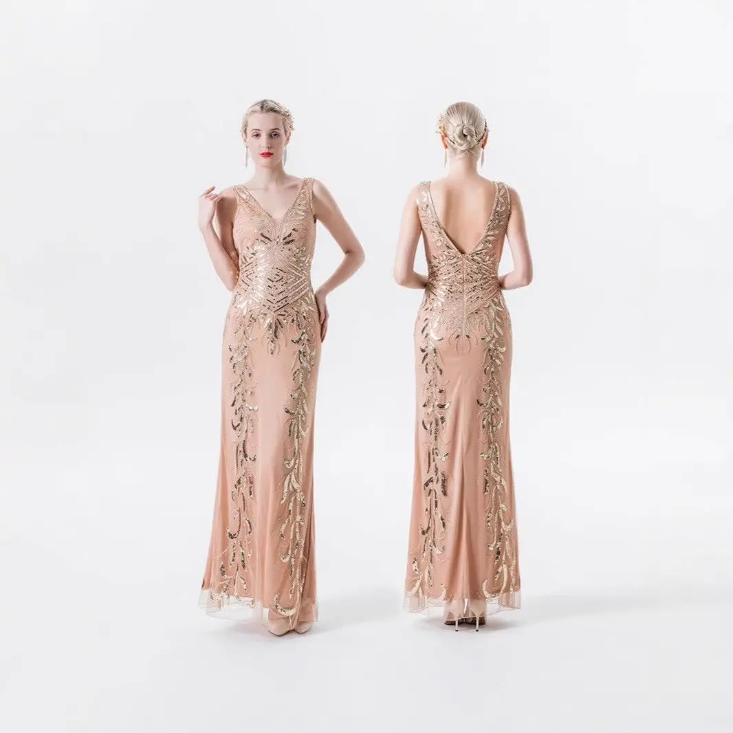 iny Pailletten Dr Ele Deep V Slim Langes Abendkleid Stage Dance Par New Sle Damen Faion Traditionelles Kostüm