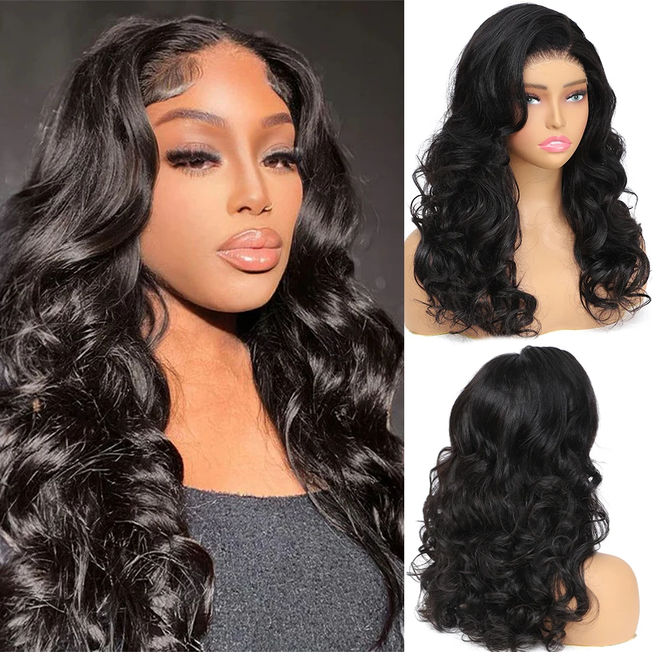 

100% Human Hair Bouncy Body Wave Lace Closure Wigs 200% Density 5x5 HD Transparent Glueless Lace Wigs Wear And Go Pre Plucked