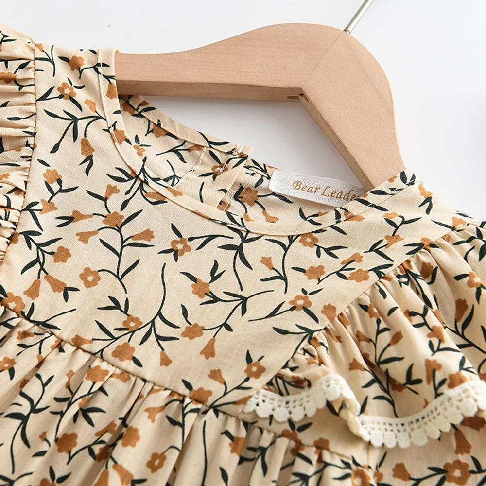 Bear Leader 2026 Frühling Herbst Gelbes Blumenmuster Mädchenkleider Langarm Rundhals Kinderkleid Koreanische Version Kinderbekleidung – Detail 5