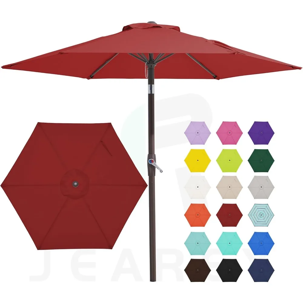 

JEAREY 7.5FT Patio Umbrella Market Table Umbrella with 6 Sturdy Ribs, Push Button Tilt/Crank Outdoor Umbrella for Garden, Deck,