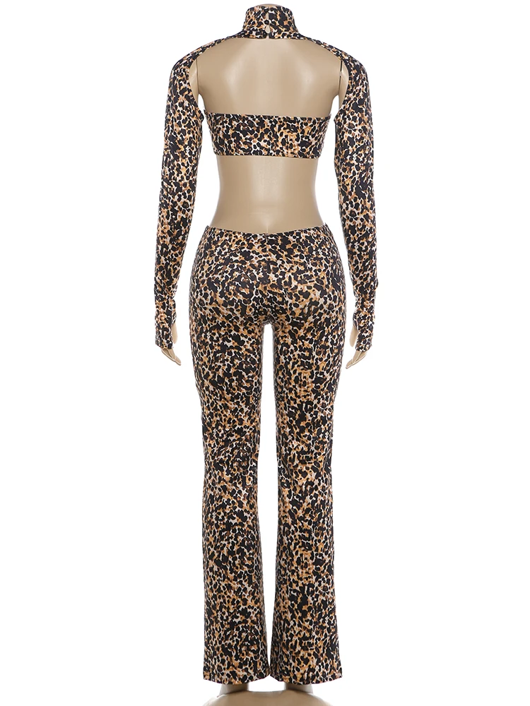 Weird Puss Unregelmäßiger Hohl-Jumpsuit für Damen, Leopardenmuster, Rollkragen, lange Ärmel, rückenfrei, Hot Girls Street Sexy Fashion Overall – Detail 15