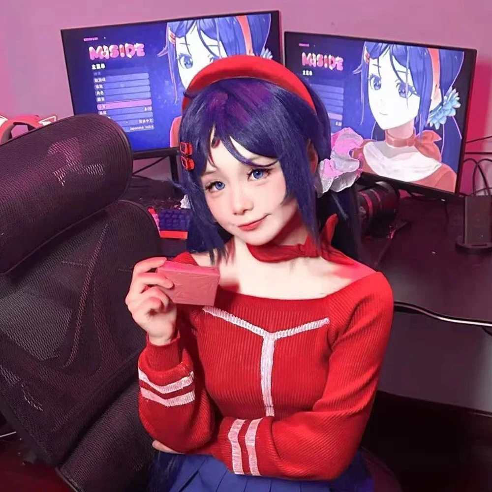 جديد 2025 لعبة MiSide شعر مستعار تأثيري فتاة الأرجواني طويل مستقيم الشعر مقاومة للحرارة شعر مستعار اصطناعي قبعة حفلة تنكرية كرنفال الدعامة