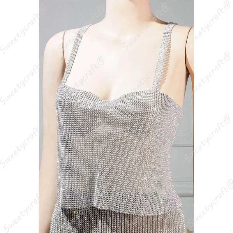 45*120 cm Silver Rhinestone metal mesh fabric Crystal metallic Sequin Beaded cloth Sheet Aluminum for Women Party Club Dress