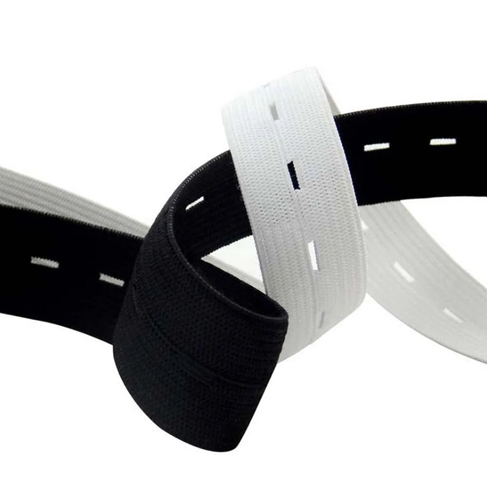 5Meters Elastic Bands 15/20/25MM White Black Nylon High Elastic Webbing With Button Hole DIY Craft Sewing Garment  Accessories