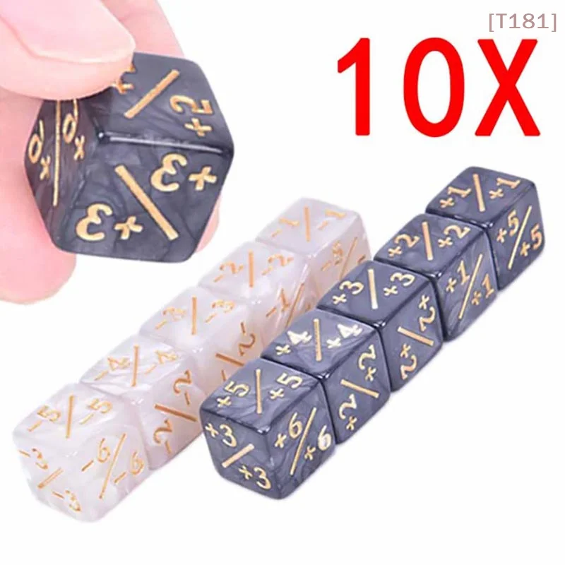 

[E]10pcs 6 Side Counting Dice +1/-1 Dice Kids Toy For Gathering Game Counting Counters 14mm (5*Black+5*White)