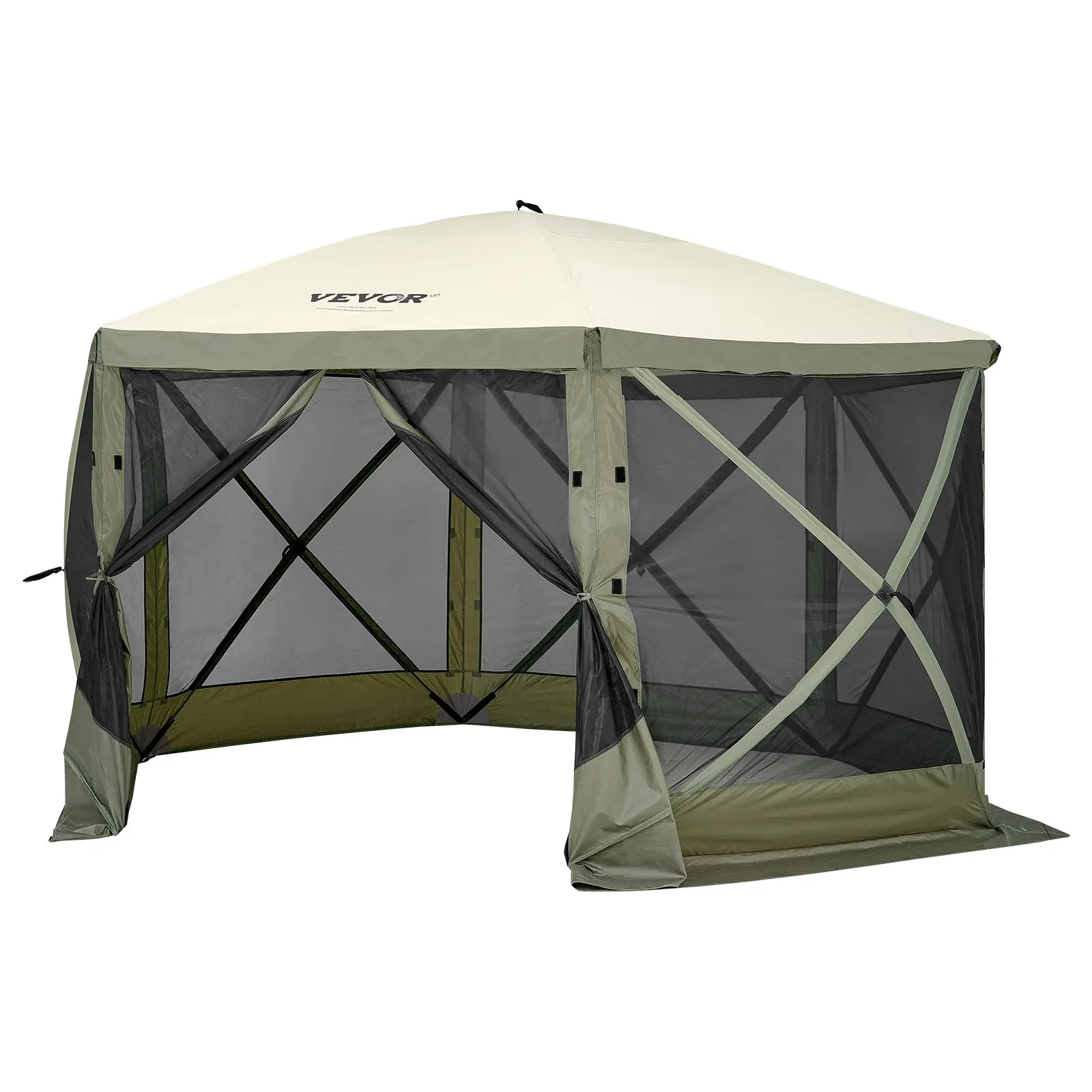 

Pop Up Gazebo Tent, Pop-Up Screen Tent 6 Sided Canopy Sun Shelter With 6 Removable Privacy Wind Cloths & Mesh Windows, 12x12FT