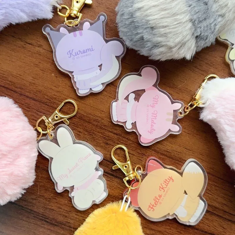 New Sanrio Hello Kitty Kuromi Cinnamoroll My Melody Keychain Cute Cartoon Cosplay Anime Plush Tail Bag Pendant Toy Kid Girl Gift