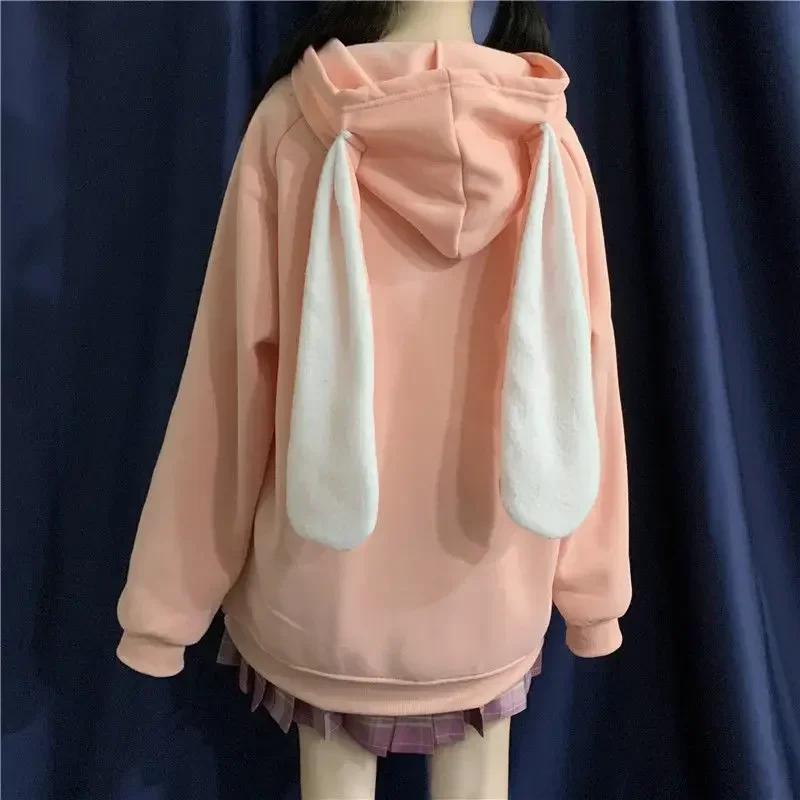 

Women Long Sleeve Loose Embroidery Zip Up Hoodies Korean Style Hoodie Spring Fashion Kawaii Rabbit Ears Sweatshirt Coats