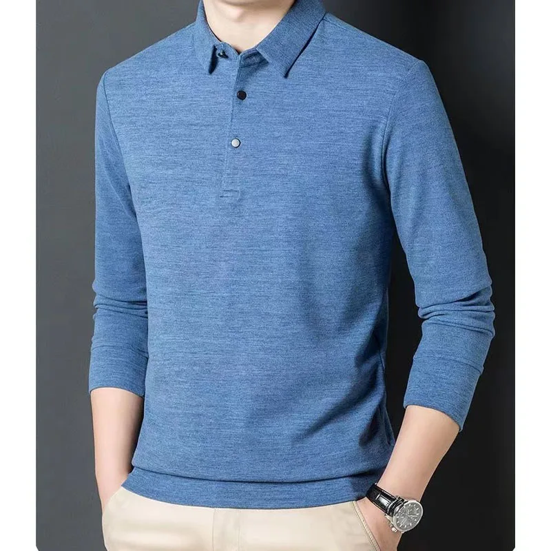 Casual Comfortable Male Clothes Solid Polo-Neck Shirt Autumn Winter Business Office Simplicity Long Sleeve All-match T-shirt