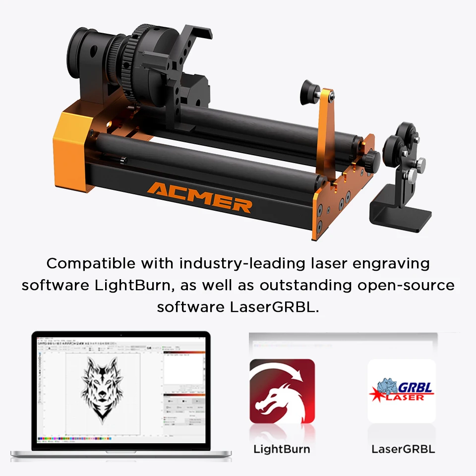 Mandrino a rulli rotanti ACMER M4 a 3 griffe per incisori laser 360 °   Pinza di rotazione diametro 4-64 mm ideale per tazze, anelli, oggetti curvi