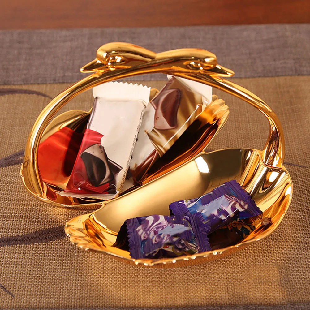 

1Pcs Candy Dish Luxury Metal Snack Plate Exquisite for Living Room Decorative Fruit Tray Wedding Gift