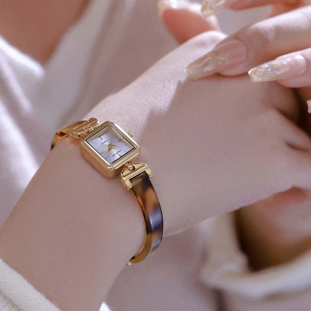 Women Watch 2025 New High Quality Amber Tortoiseshell Vintage Bracelet Quartz Watches Ladies Dress Gifts Square Dial Wristwatch