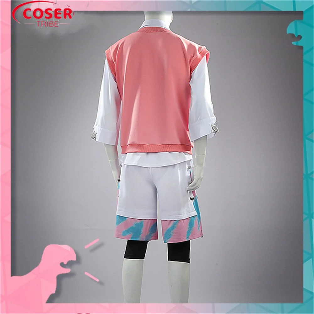 COSER TRIBE-Jogo Anime Halloween Carnival Papel Cosplay Traje, NIJISANJ Akagi Wen, bonito rosa bonito, conjunto completo