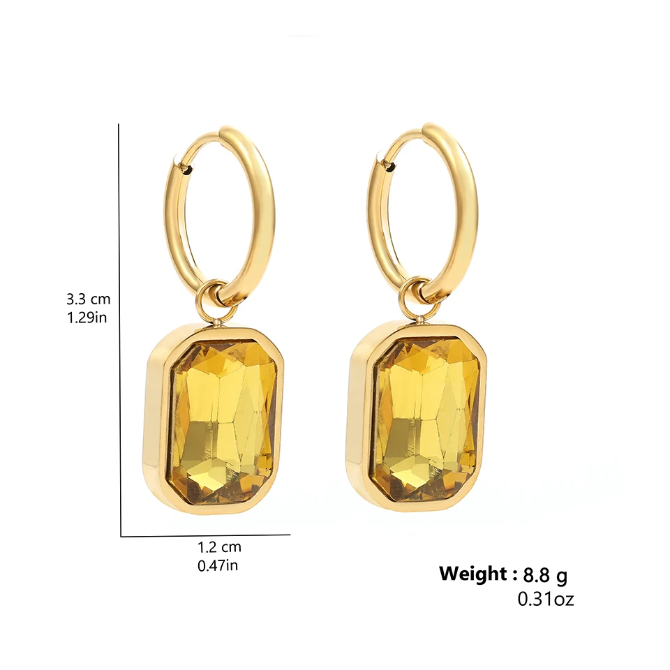 Yupsk Trendy Square Stainless Steel Crystal Zirconia Earrings For Women Girls Gold Color Metal Hoop Earring Party Daily Jewelry