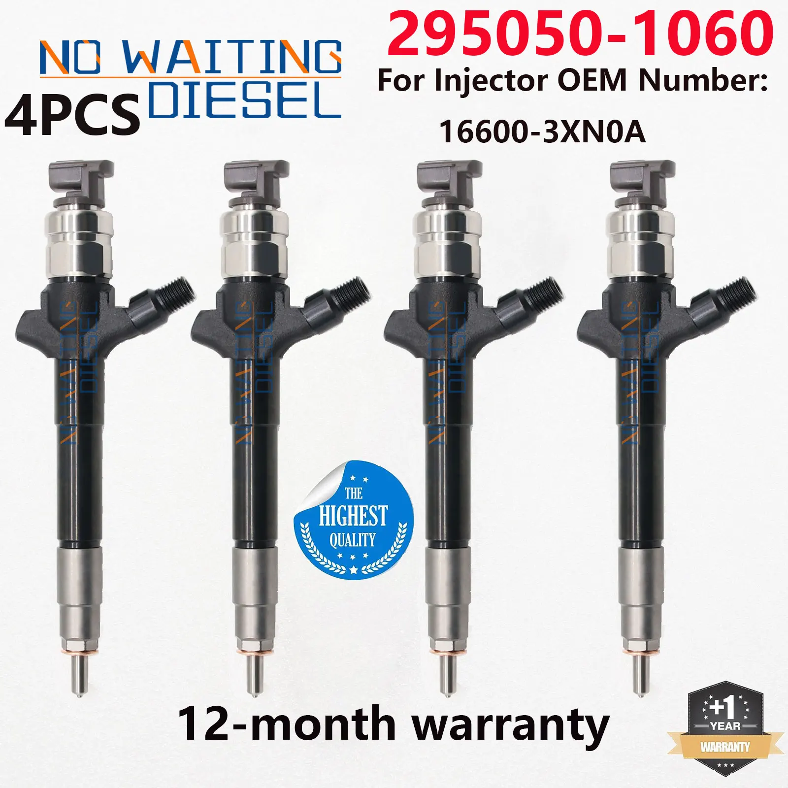 4PCS 295050-1060 Common Rail Exchange Injector 16600-3XN0A Automobile Engine Part 2950501060 For Nissan Navara 2.5 NP300