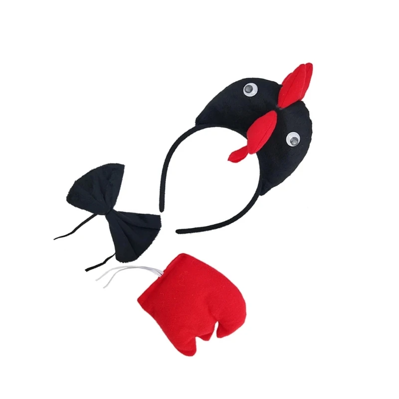 3PCS Halloween Rooster Costumes Costume Rooster Headbands Tail and Bowtie Halloween Chicken Dress Up for Kid Birthday