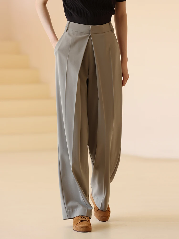 

Hacikis Summer New Style Women's Loose Wide Leg Pants Casual Trousers Wind under Feet Slimming Folded Design Commute Pants