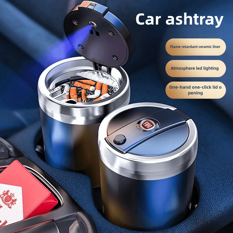 Car Ashtray Multi-functional Led Light Portable Smoke Ashes Holder For Fiat Tipo Fullback Strada Toro Doblo Freemont Bravo Stilo