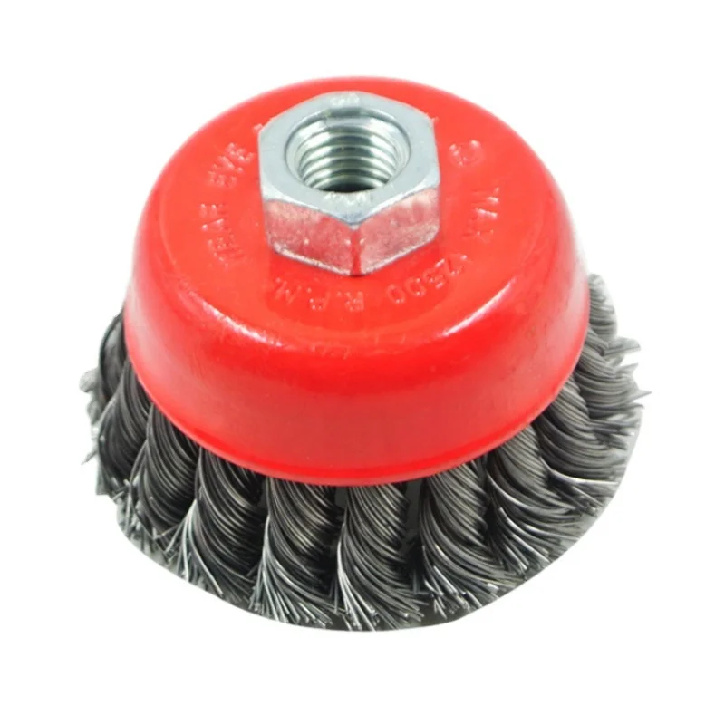 SATC 100pcs 2-5/8'' 65mm Inch Knotted Stainless Steel Wire Industrial Cleaning Polishing Brush M14 Threaded Center Hole