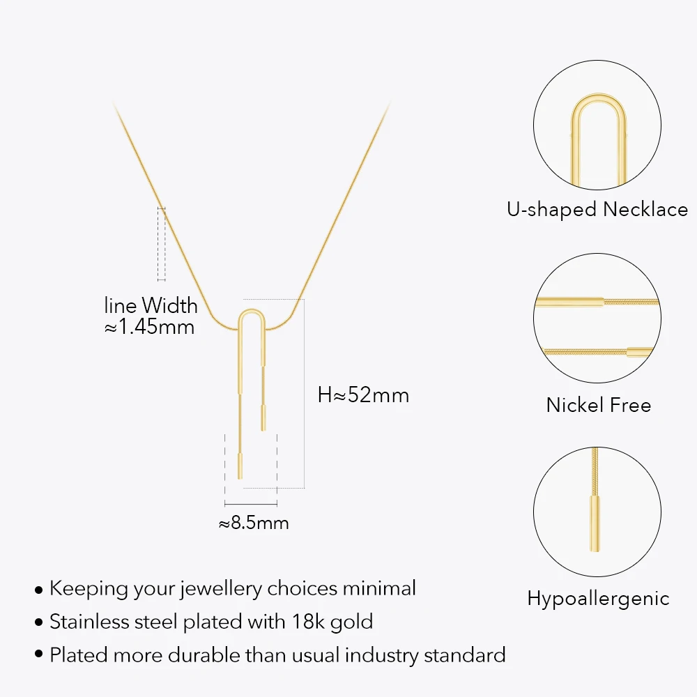 ENFASHION Pulseras Inverted U-shaped Pendant Necklace Women Stainless Steel Fashion Gold Color Jewelry Elegant Graduation 233382