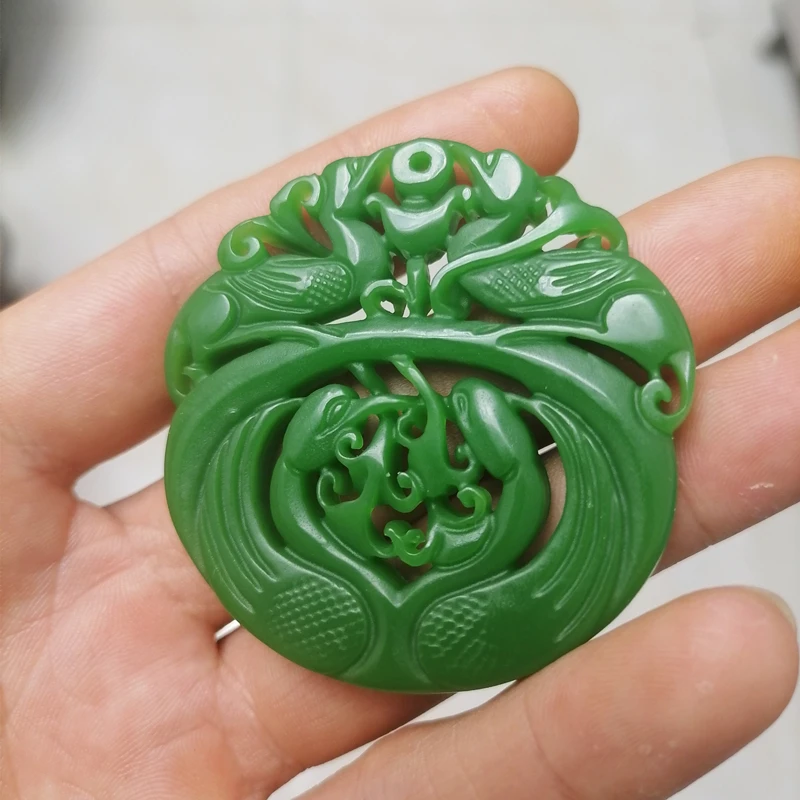 Natural Green Hand-carved Swan Jade Pendant Fashion Boutique Jewelry Couple Models Stay Together for A Lifetime Necklace Gift