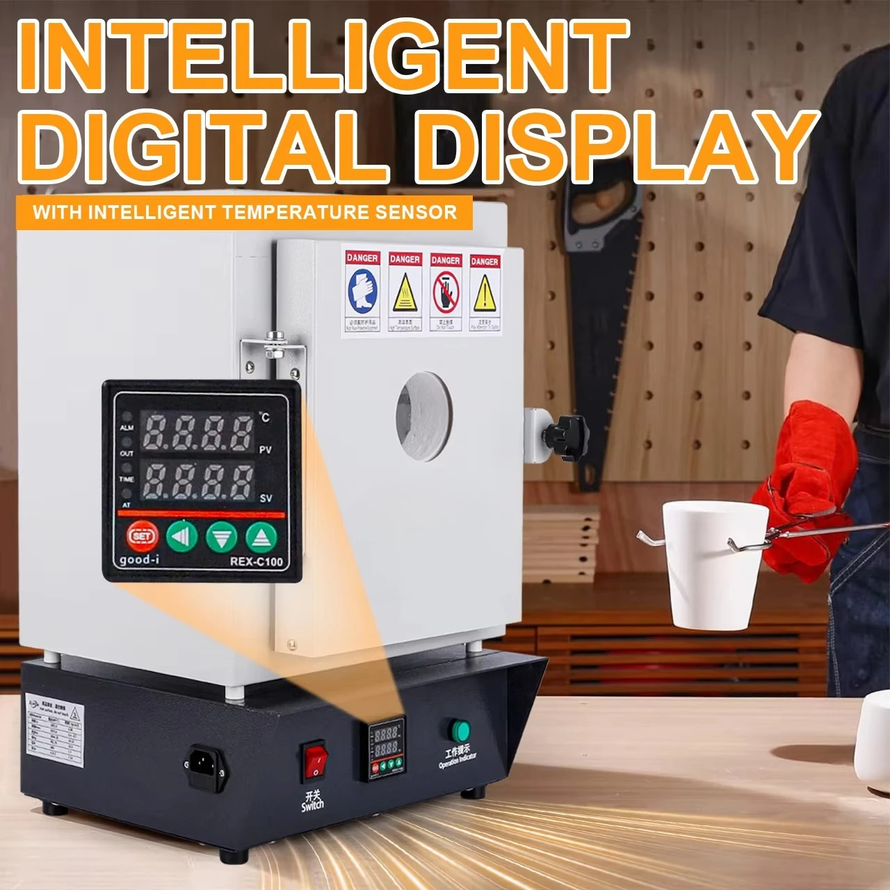 110V Constant Temp Muffle Furnace for Jewelry Mold Casting 1150℃ High-Temp Burnout Oven with Viewing Window