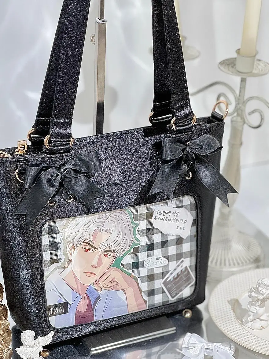 Original Japanese College Style Y2k Itabag Girls Cute Bow Satin Plaid Shoulder Bag Women's Casual All-Match Messenger Bag 2025