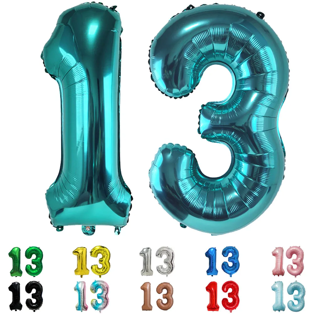Luftballons zum 13. Geburtstag, 81,3 cm, mehrfarbig, Luftballons mit 13 Zahlen, 13 Jahre alt, Geburtstag, Jahrestag, Party, Dekoration