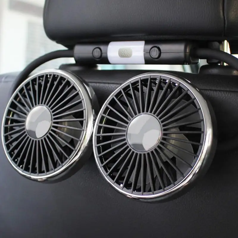 

Dual Car Backseat Cooling Fans Dual Head USB Car Fan With LED Lights 3 Speeds And 360 Degree Rotatable Cooling Air Fan For Rear