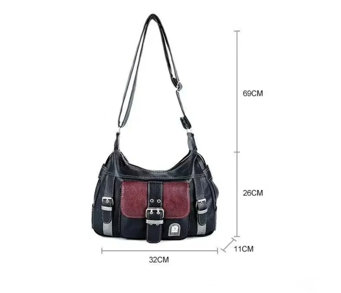 New Y2K Vintage Crossbody Bag High Quality Leather Shoulder Bag Tote Women's Hip Hop Messenger Bag Large Handbag Commuter Female