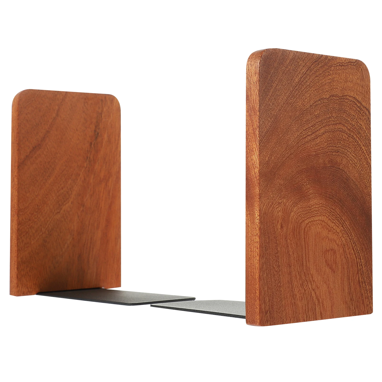 

2Pcs Convenient Book Ends Wooden Bookstands Metal Base Elegant Design Study Office Bookends Desktop Book Holders