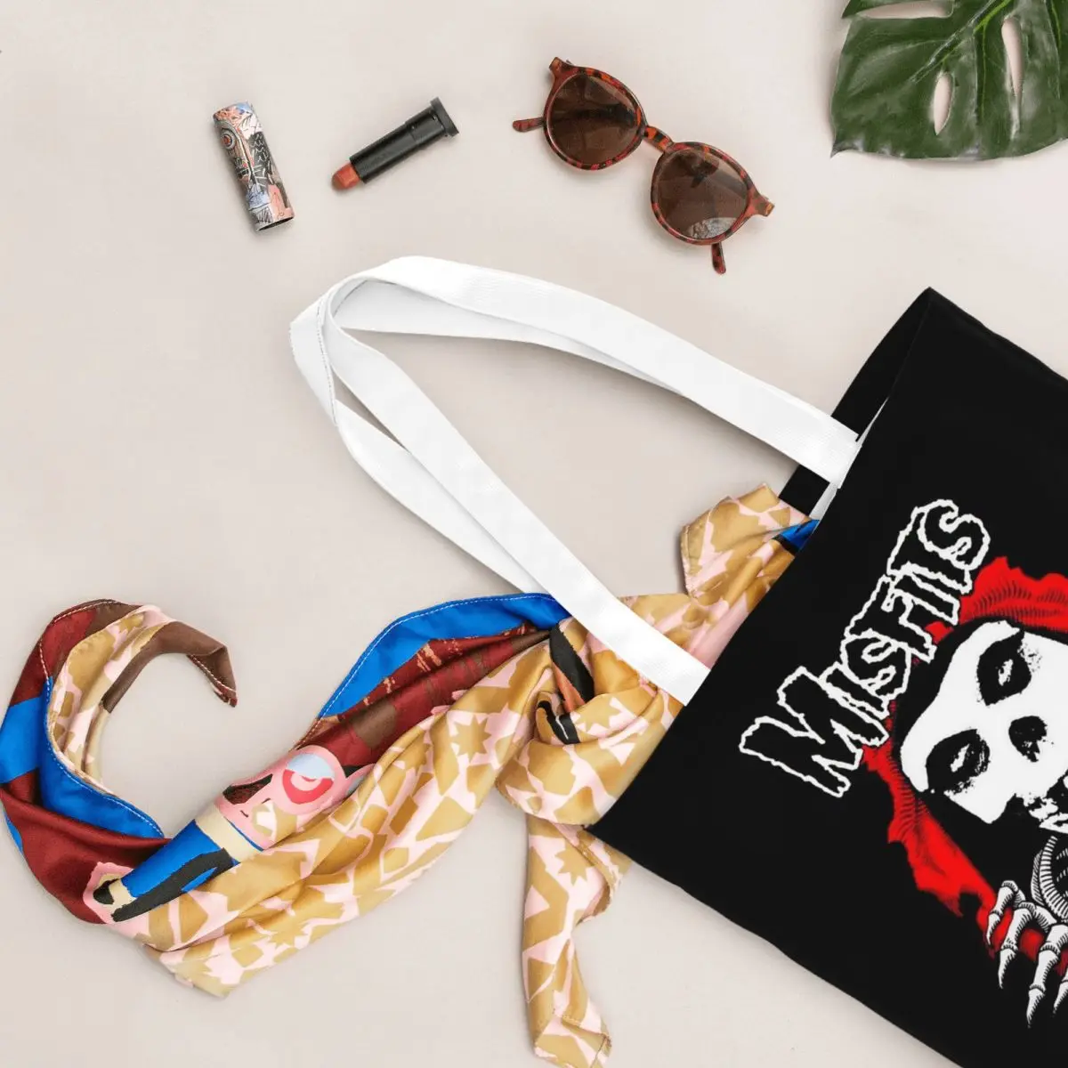 Tas Belanja Misfits Skull Tas Kanvas Lipat Tas Tote Wanita Tas Tangan Travel