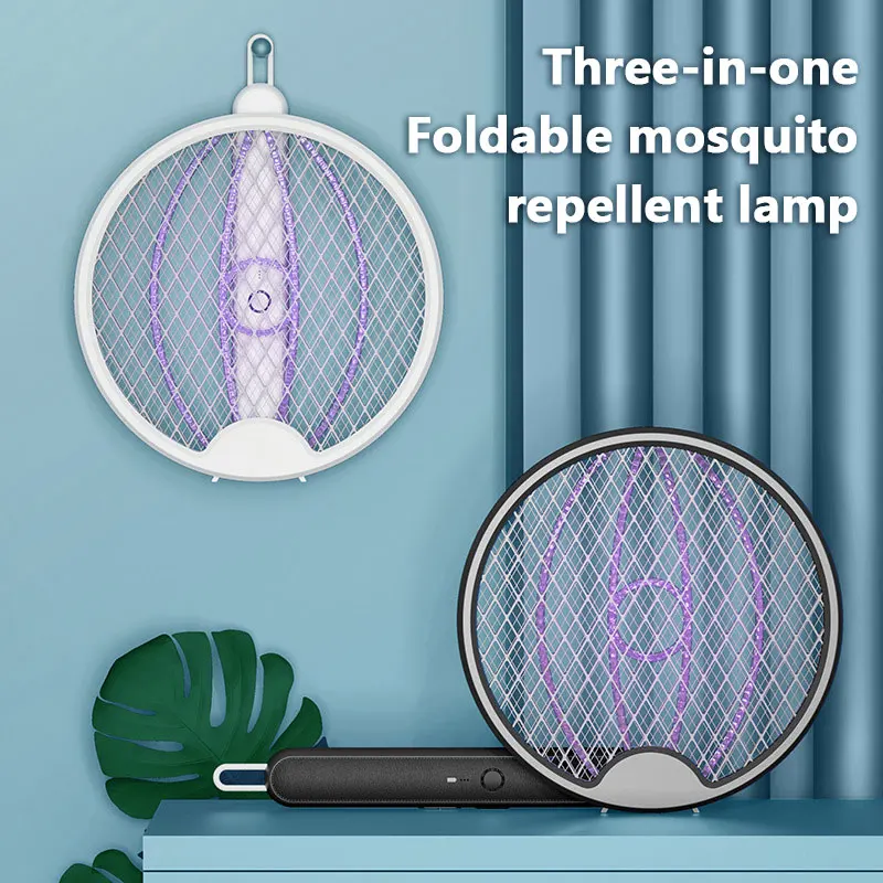 4 In 1 Electric Mosquito Killer Upgraded Foldable Handheld Bug Zapper USB Rechargeable Fly Swatter With UV Light Trap for Home