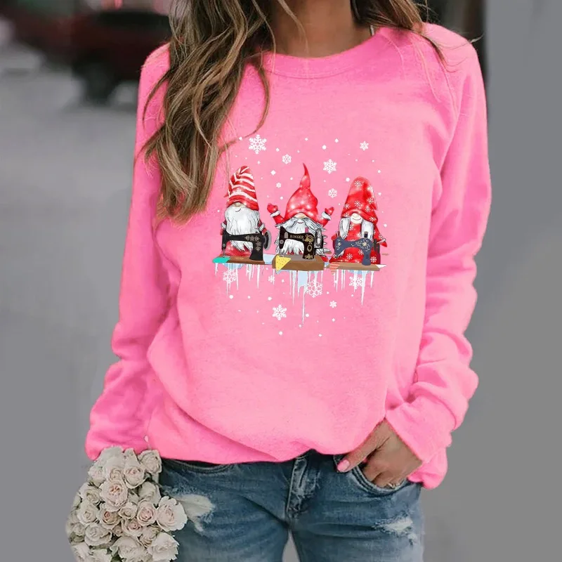 Christmas New Crew-neck Long-sleeved Pullover Casual Christmas Print Fleece Hoodie Kawaii Clothes Sweatshirt