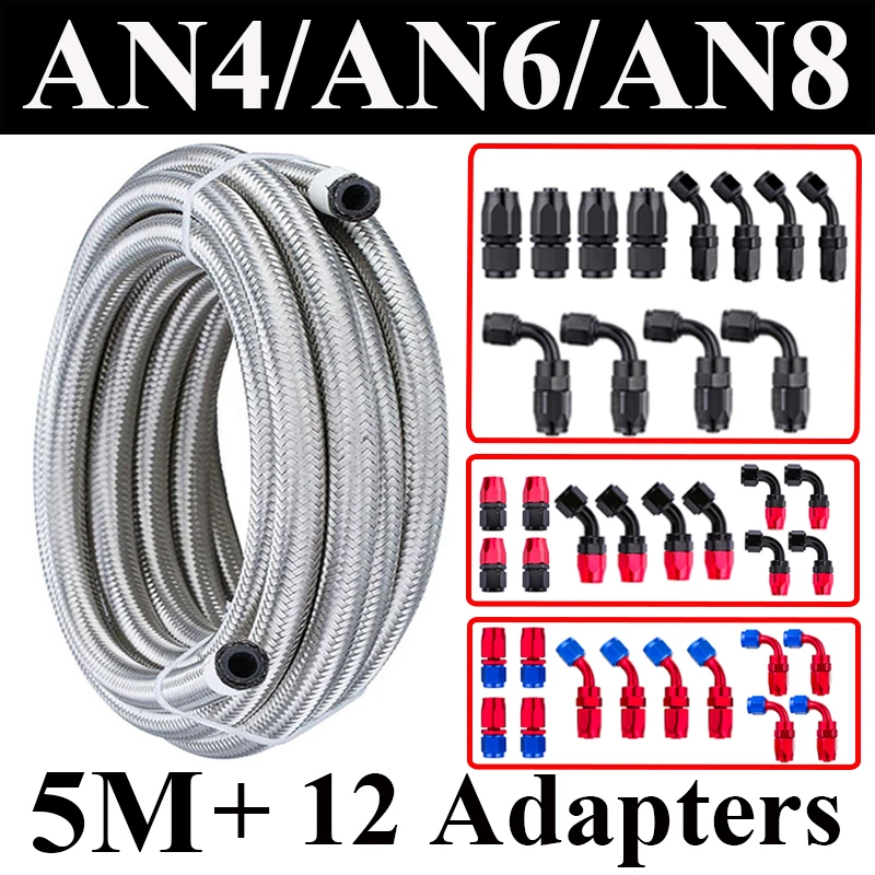 

5M AN4 AN6 AN8 Wąż paliwowy Chłodnica oleju i gazu Rura przewodowa Rura ze stali nierdzewnej CPE Guma 4x0 4x45 4x90 stopni Końcówki węża