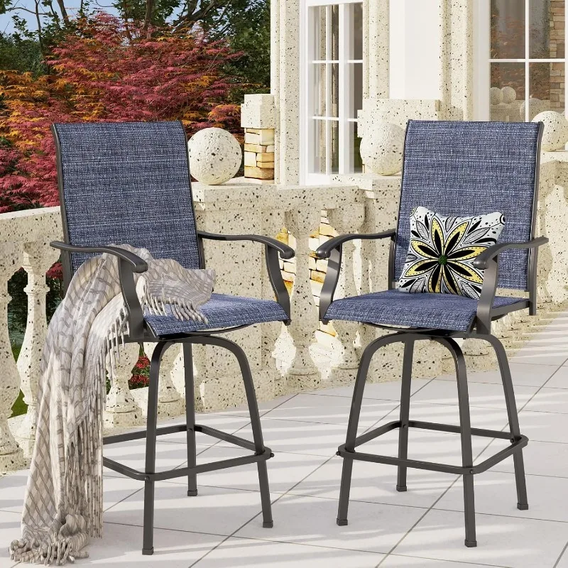 Outdoor Swivel Bar Stools Set of 4, Bar Height Patio Stools & Chairs with All Weather Textilene Sling Fabric