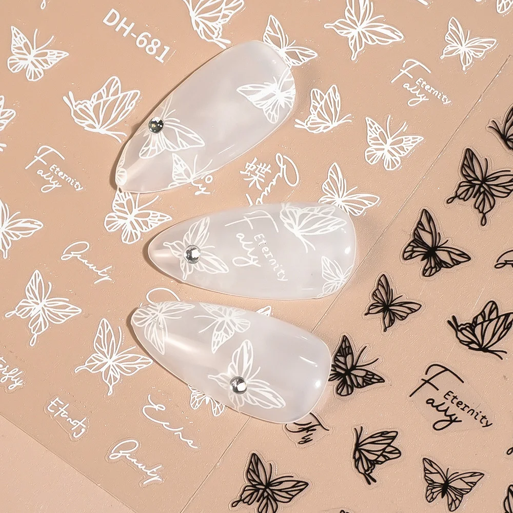 

1/5pcs Butterflies 3D Flat Nail Stickers Black White Butterflies Nail Art Stickers DIY Manicure Self-Adhesive Decoration Decals