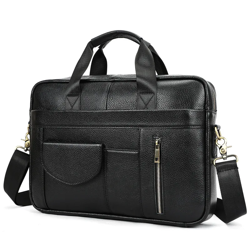 Best-selling business men's genuine leather briefcase with large capacity - 14-inch laptop carrying case  top-grade cowhide bus