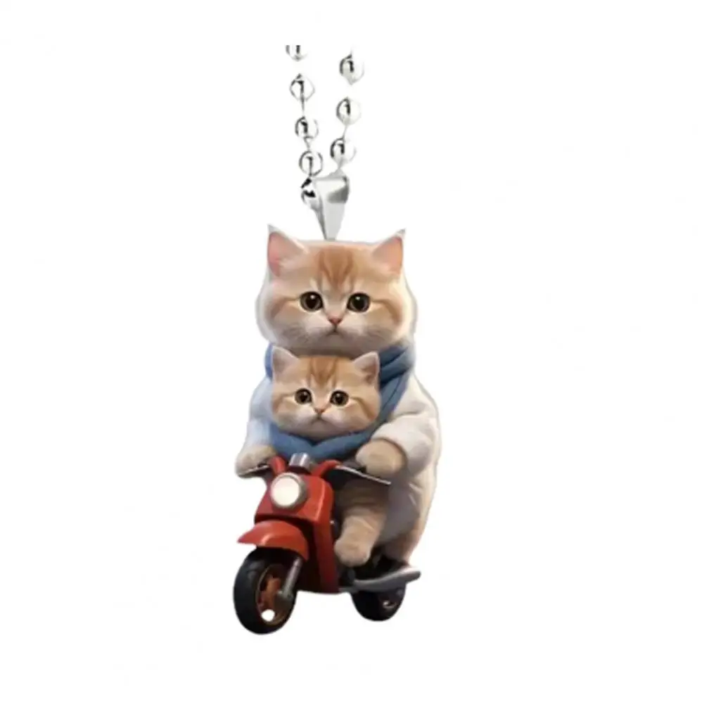 Gato pendurado decoração bonito moto gato acrílico pendurado decoração para casa carro 2d plana equitação gatinho ornamento para o natal