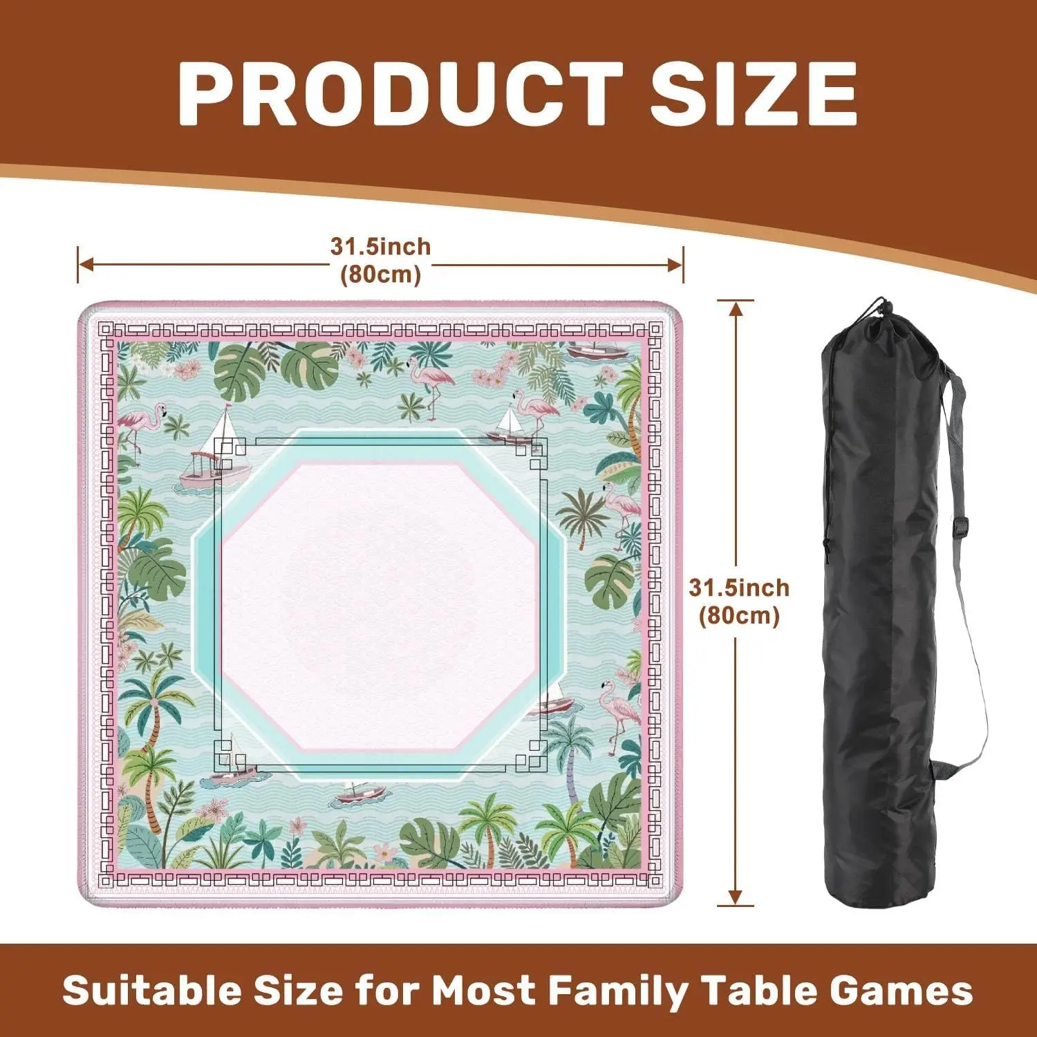 31.5 Inch Luxury 3mm Neoprene Mahjong Mat Tropical Island Palm Boat Pink Blue Landscape Non Slip Noise Reduction for Mahjong