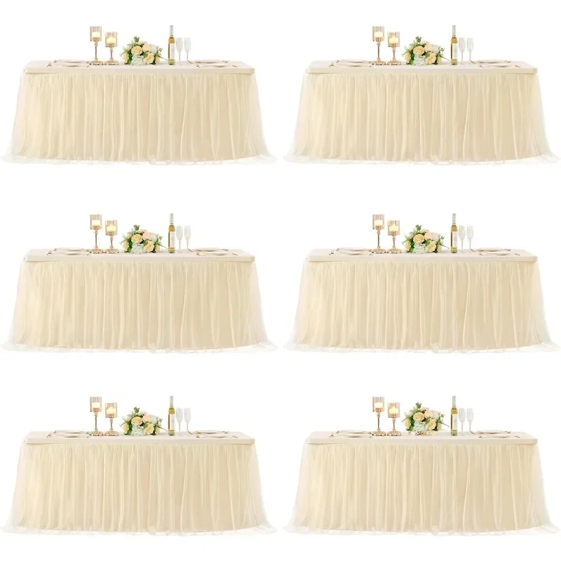 

2025 шт., 6 шт., тюлевые скатерти цвета шампанского длиной 6 футов для прямоугольных столов, прямоугольная скатерть 72 x 30 дюймов, крышка стола без морщин