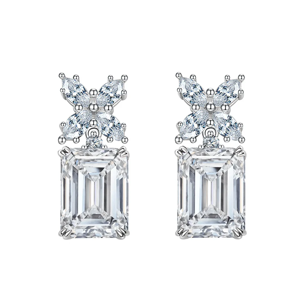 Fashionable and Versatile Rectangular Car Flat 7 * 9mm Yellow Diamond Earrings for Women 925 Sterling Silver 