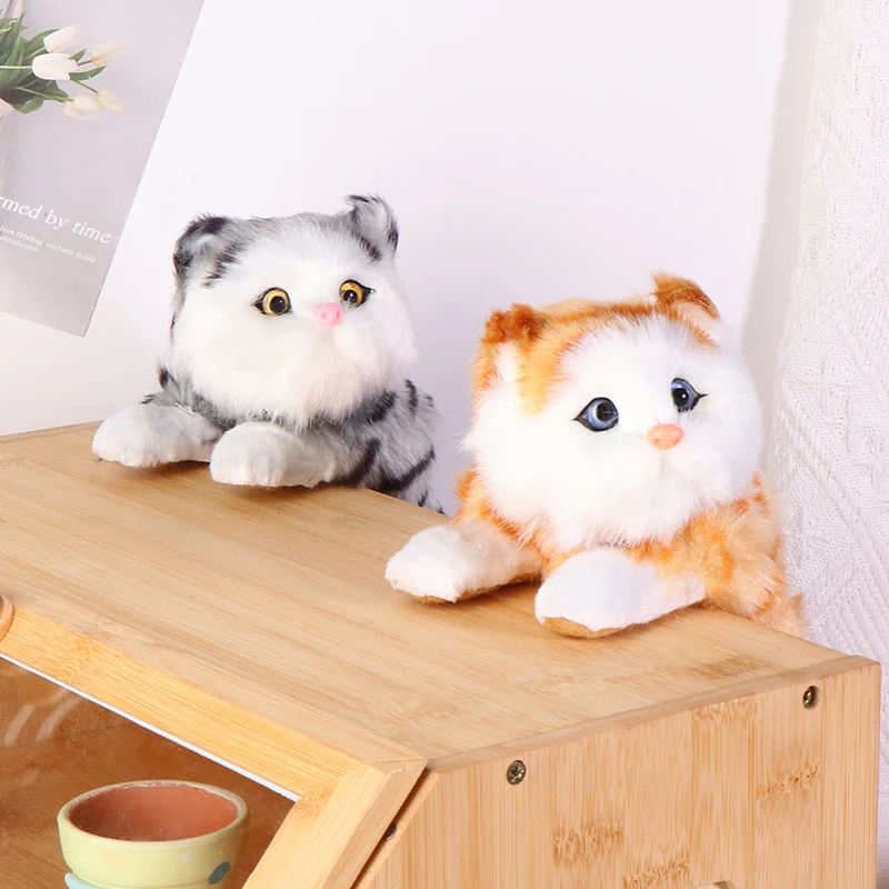 Realistic Furry Hanging Cat Simulation Plush Cat Doll Cabinet Hanging Cat Animal Figurines Model Plush Doll Ornament Home Decor