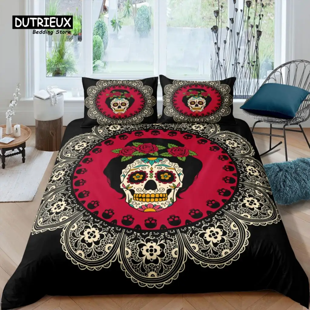 

Home Living Luxury 3D Sugar Skull Bedding Set Floral Duvet Cover Pillowcase Queen and King EU/US/AU/UK Size Comforter Bedding