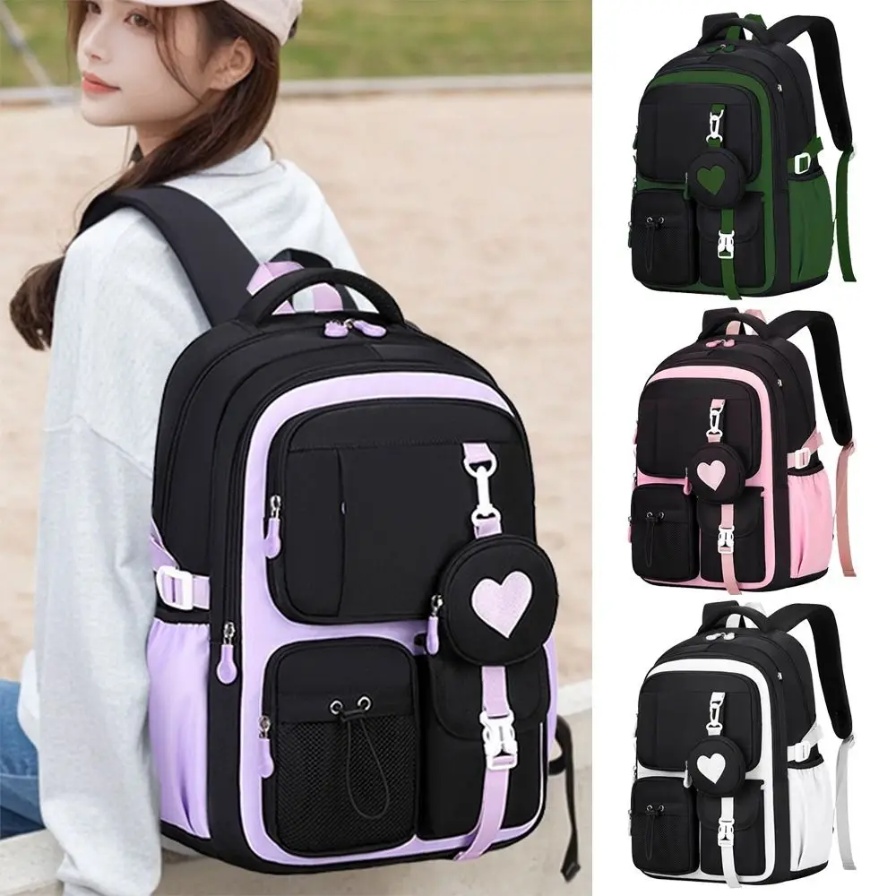 Stylish Nylon Fabric School Bag Large Capacity Zipper Closure Backpack Portable Waterproof Travel Knapsacks Daily Use